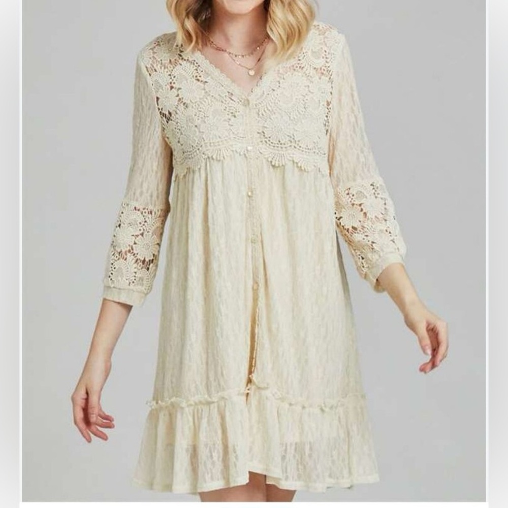 Boho Lace Dress | Romantic Ivory Crochet Button-Down Tunic | Altar’d State